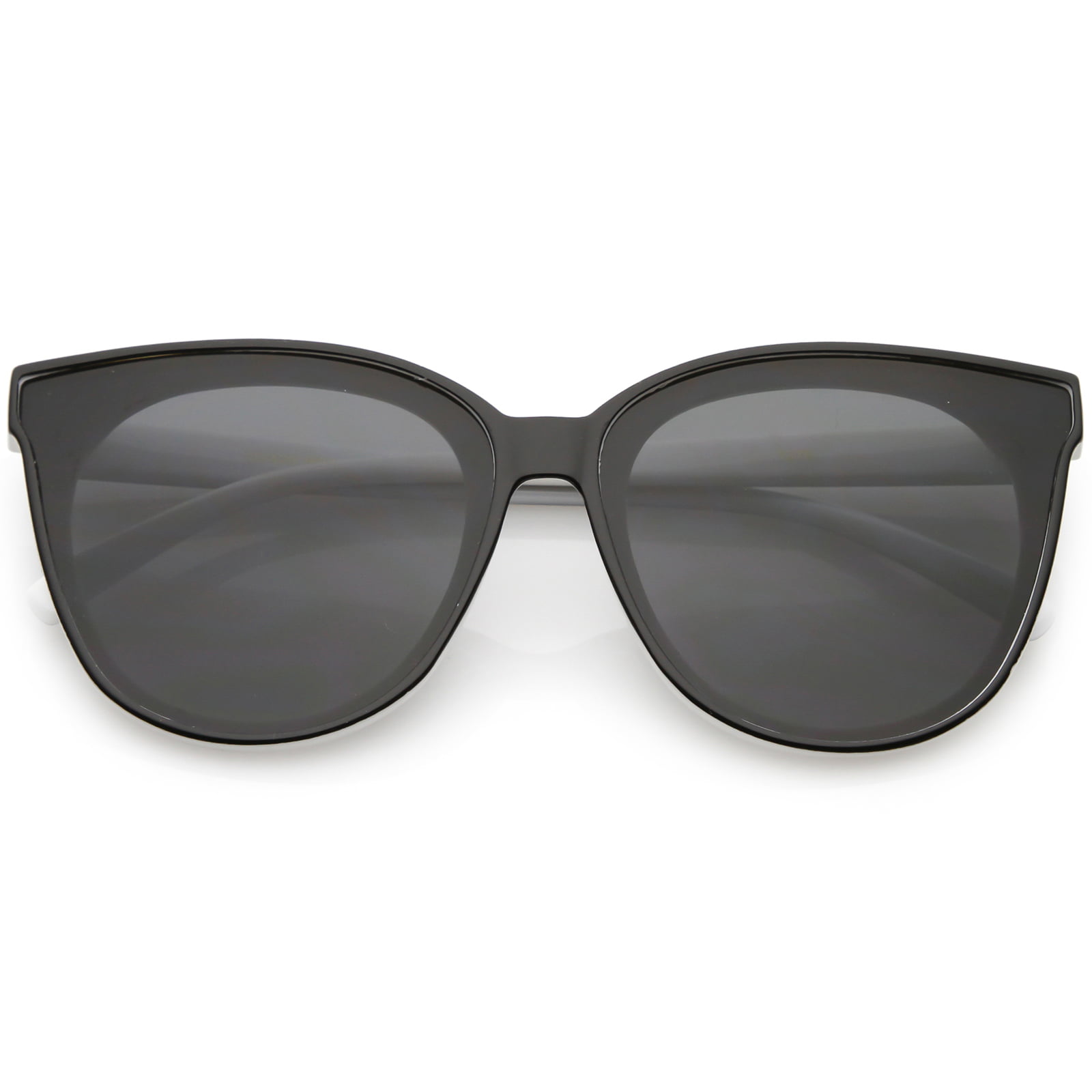 Oversize Cat Eye Sunglasses Neutral Color Flat Lens 60mm (Black White ...