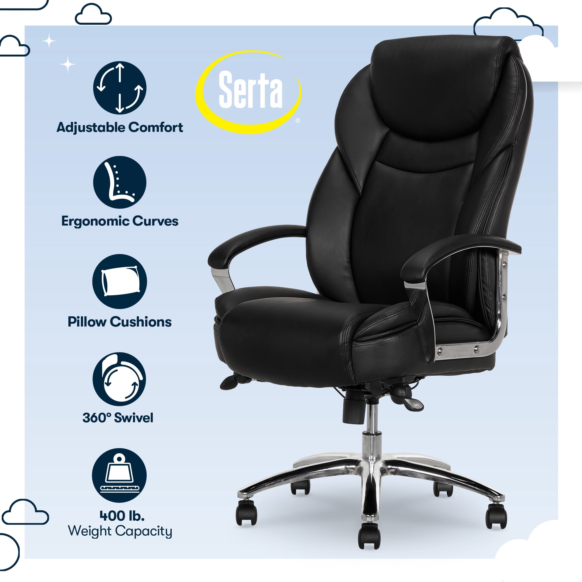 Serta Big & Tall Office Chair, Bonded Leather, Black