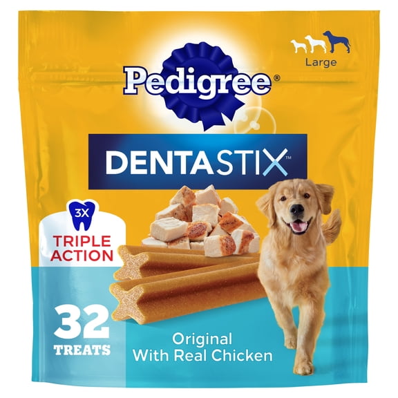 Pedigree Dentastix Large Dog Treats, Original With Real Chicken, 1.66 lb. Bag