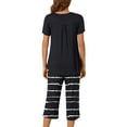 thumbnail image 6 of Womens Pajamas Set New Womens Casual Capris Pajama Sets 2 Piece Soft Sleepwear Short Sleeve Tops and Capris Pants Plaid Loungewear Pjs Set Outfits Women's Pajama Set Black XXL, 6 of 7