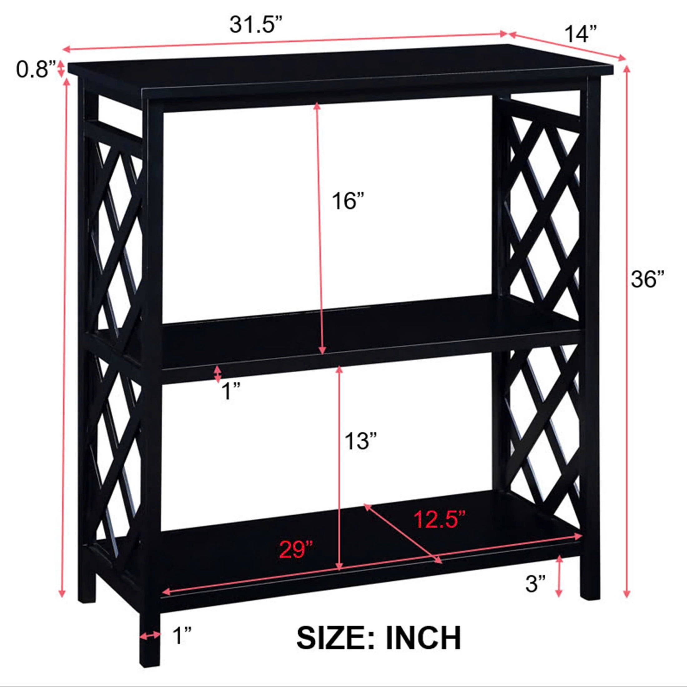 Noble House 32" Console Table, Solid Wood Legs with 3-Tier MDF Open Storage Shelves, Entryway Bookshelf, Black