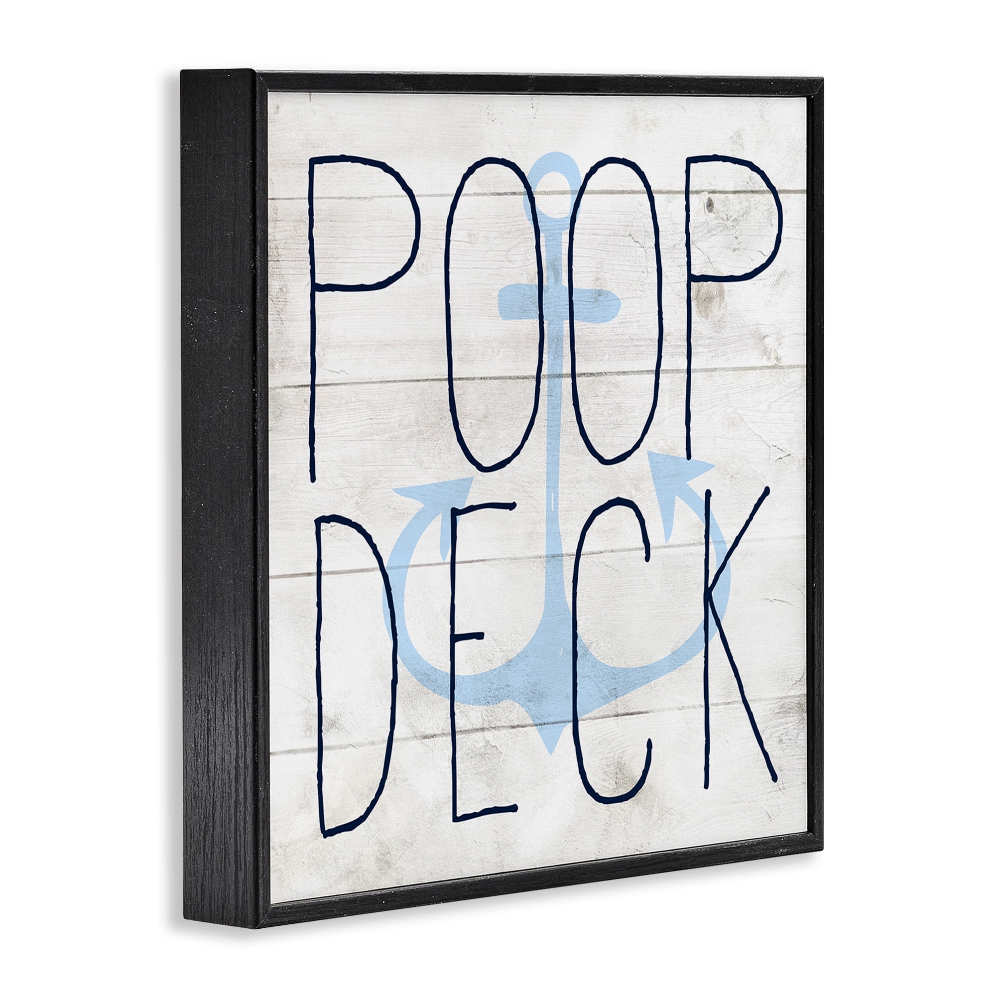 Stupell Industries Poop Deck Funny Beach House Typography Painting Black Framed Art Print Wall Art, 24 x 24