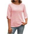 thumbnail image 2 of Tops de manga larga,Blusa informal abotonada para mujer, de media manga, lisa, de poliéster, cómoda para uso diario, sopatenor, 2 of 8