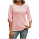 thumbnail image 2 of Tops para adolescentes,Blusa informal abotonada para mujer, de media manga, lisa, de poliéster, cómoda para uso diario, sopatenor, 2 of 8