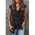 thumbnail image 2 of ABPHQTO Top sin mangas con cuello en V y cinturón con estampado floral negro para mujer, 2 of 5