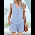 thumbnail image 4 of Traje Corto de Dos Piezas para Mujer, de , con Cuadros, Chaleco Azul, Talla M, 4 of 7