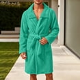 thumbnail image 3 of KICILVS Bathrobe for Men Plush Fleece Cozy Soft Belted Mid Length Robe with Pockets Warm Winter Home Shower Wear Green, 3 of 9