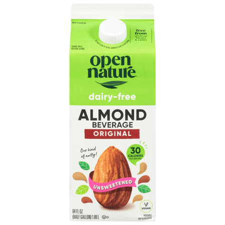 O N Almond Beverage Original Unsweetened Dairy-Free Low Calorie, 64 fl. oz.