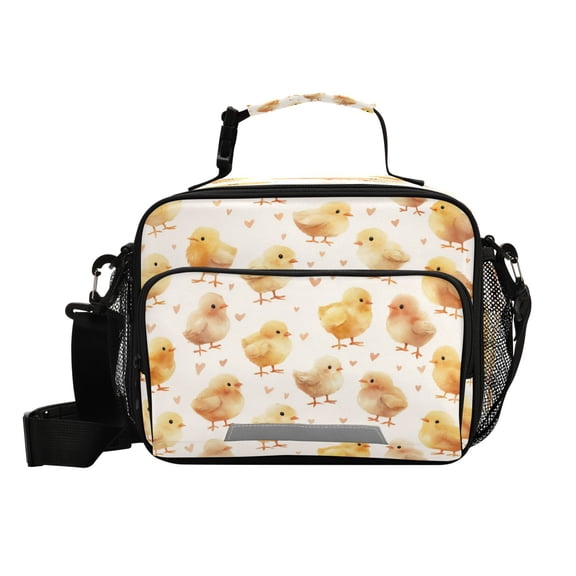 Insulated Lunch Bag 6L Leak-Proof Lunch Box with Shoulder Strap Multiple Pockets Lunch Tote Yellow and Cream Chicks