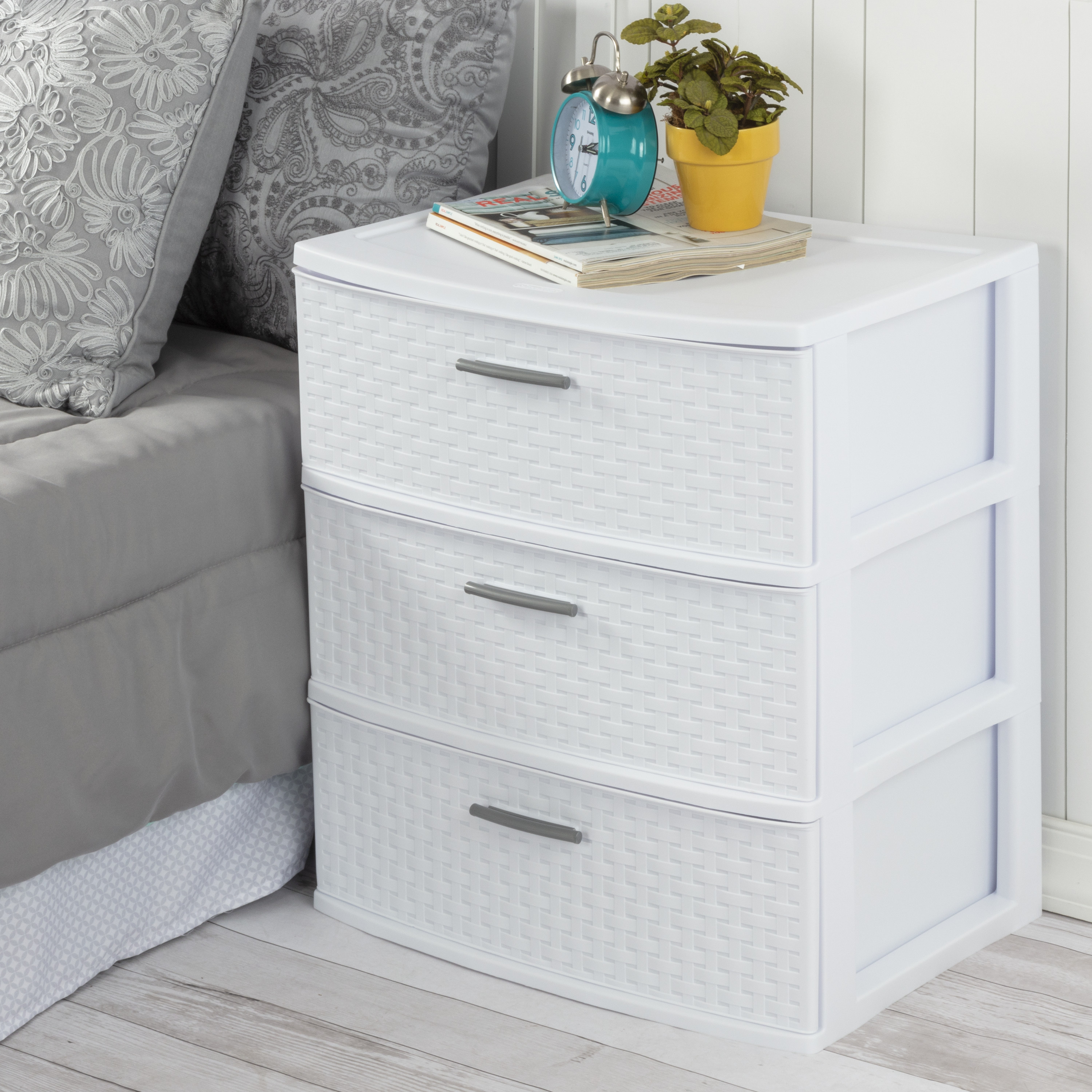 Sterilite 3 Drawer Wide Weave Tower White