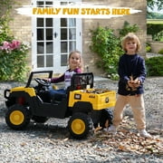TOKTOO 24V Powered Ride on Dump Truck, Caterpillar Licensed 24V Ride Ons, 2 Seater 24 Volt Ride on Toy for Big Kid with 400W Powerful Wheels, Ride on UTV Car with Dump Bed, Remote, Aged 3-8Y, Yellow