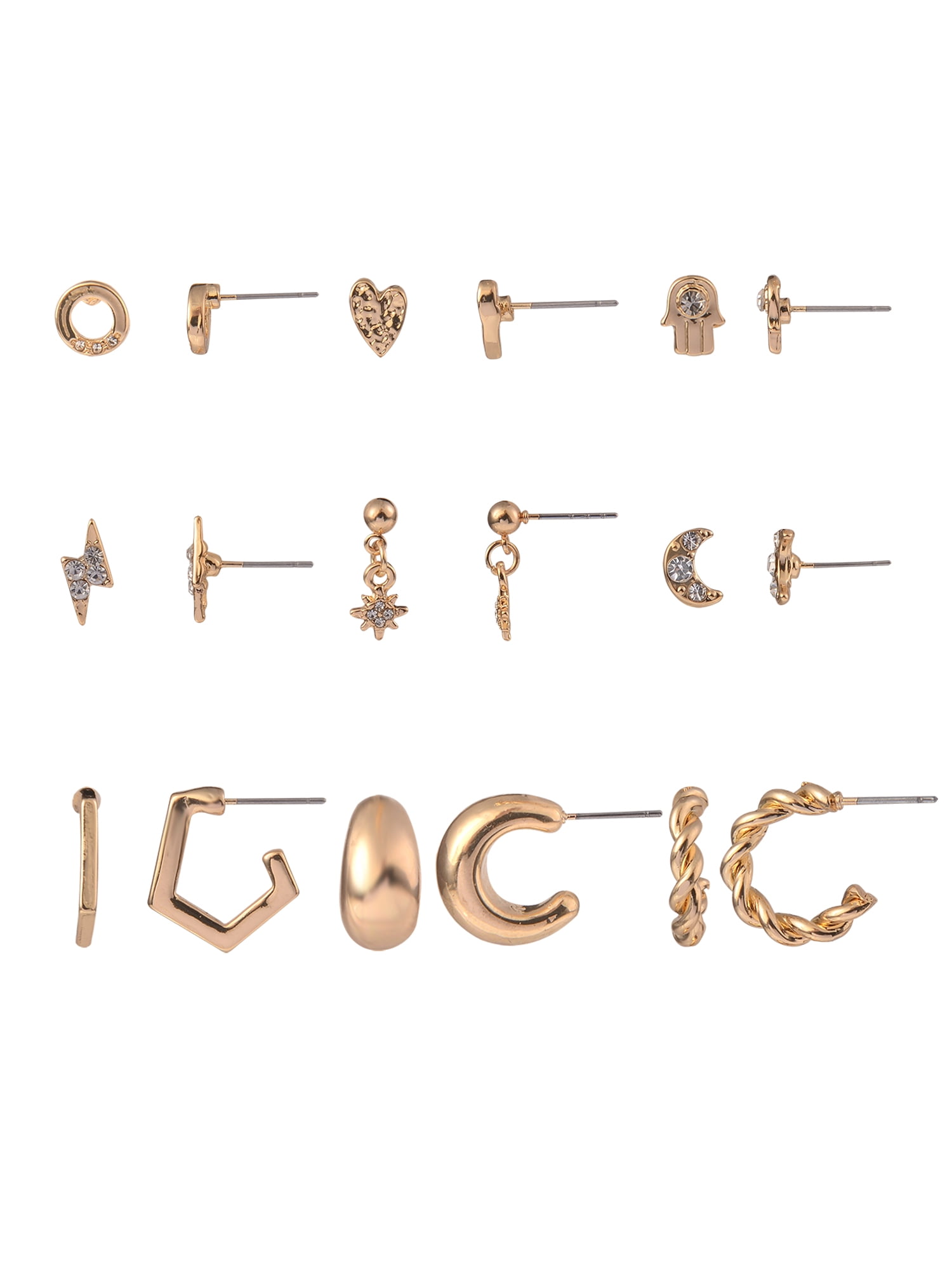No Boundaries Women's Gold-Tone Stone Hand Twist Hoop Multi Earrings Set, 9-Pairs