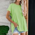 thumbnail image 3 of Summer Savings Clearance 2024! TAGOLD Womens Plus Size Summer Tops,Fashion Women's Solid Plain Tassel Casual Top Tops Round Neck Short Sleeve Blouse Green XL, 3 of 6