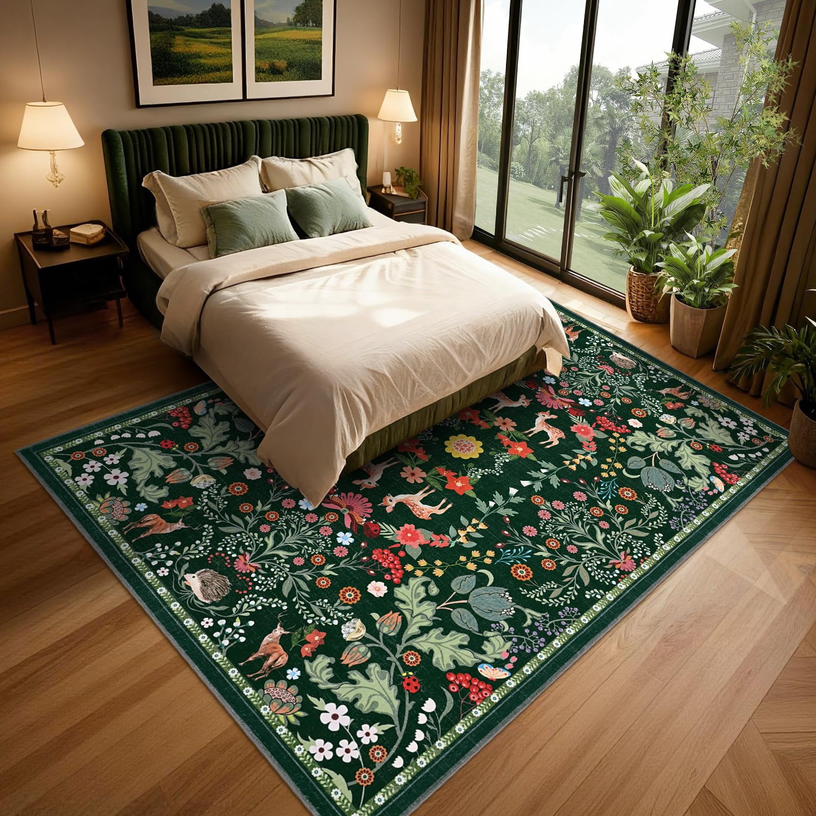 Bleum Cade Floral Area Rugs for Living Room 5x7,Boho Washable Rug Vintage Soft Non-Slip Carpet Indoor Floor Stain Resistant Large Carpets for Bedroom Dining Room Farmhouse Home Office