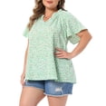 thumbnail image 4 of Agnes Orinda Women's Plus Size Easter Tops Floral Print Shirt Ruffle Notch V Neck Short Sleeve Dressy Casual Summer Blouse 2X Green, 4 of 6