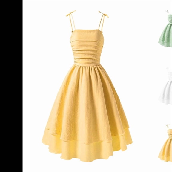 SGMVNU Girls Summer Dress Solid Color Sleeveless Strappy Casual Dresses for Kids Elastic Comfortable Outdoor Play (Yellow Size 11 Years)