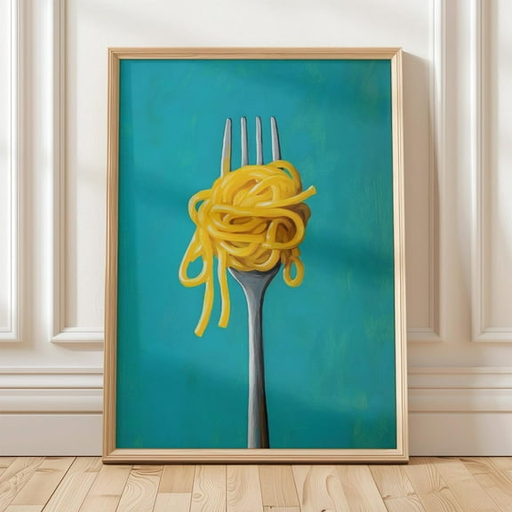 Colorful Pasta Art, Food Wall Art Print, Bright Fork And Noodles Kitchen Decor, Vibrant Modern Artwork For Dining Area Wall Art, Modern Wall Decor, 8x12 UNFRAMED