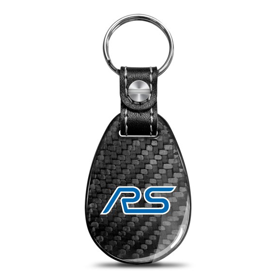 Ford Focus RS Real Black Carbon Fiber with Leather Strap Large Tear Drop Key Chain