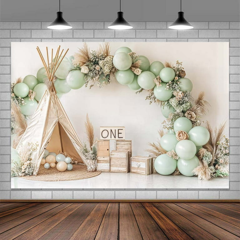 MEHOFOND 7x5ft Boheemse Jongen 1e Verjaardag Fotografie Achtergrond Pampas Gras, Boho Ballonnen Verjaardagsfeestje Banner Cake Smash Decoraties Achtergrond Fotostudio Benodigdheden