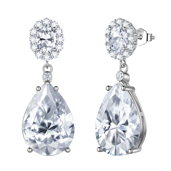 Juwaliy 10Ct Women Dangling Teardrop Earrings 925 Sterling Silver April Birthstone Diamond Earring Wedding Bridal Jewelry Mother's Day Gift