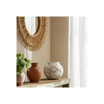 Ceramic Stoneware Vase - Boho Textured Decorative Accent for Home, Office, Bedroom & Living Room - Casual Rustic Style - 7" White