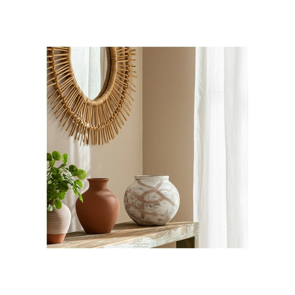 Ceramic Stoneware Vase - Boho Textured Decorative Accent for Home, Office, Bedroom & Living Room - Casual Rustic Style - 7" White