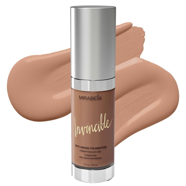 Mirabella Invincible For All HD Liquid Foundation - Maquillaje facial líquido de completa antienvejecimiento - Base hidratante y ligera para todo tipo de piel (embalaje original Mocha VI)