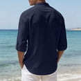 thumbnail image 4 of Men's Linen Blend Henley Shirt Long Sleeve Casual Button Down Shirts Lightweight Breathable Summer Beach Tops, 4 of 5