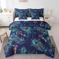 thumbnail image 1 of Peacock Feathers Comforter Set King Size with Sheets -7 Pieces Bed in a Bag Golden Keys Bedding Sets,Vintage Ancient Animal Fur Bed Set with Comforter,Sheets,Pillowcases & Shams, 1 of 5