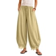 thumbnail image 7 of TEAJOPSUU Womens Cropped Lace Hem Pants Flowy Drawstring Elastic High Waisted Culottes Pants with Pockets Casual Wide Leg Palazzo Trousers Yellow, 7 of 7