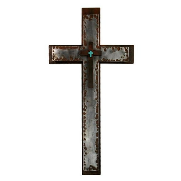 Polished & Rusted Layered Hammered Cross with Iron & Magnesite Turquoise Cross - Large