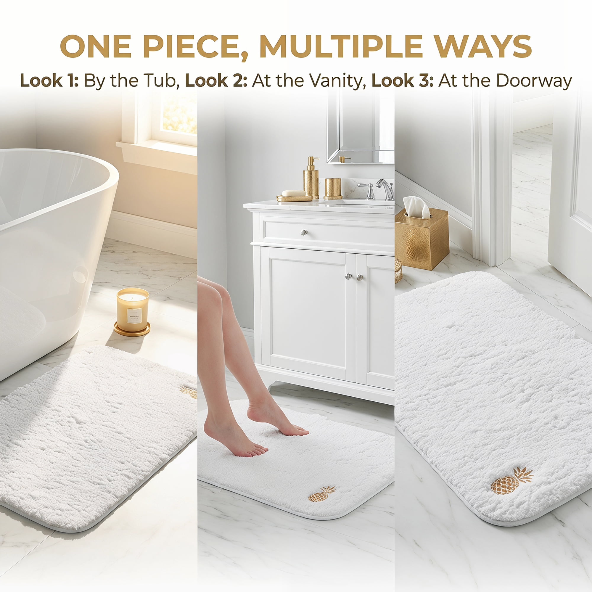 Unique Bargains High-End Plush Absorbent Microfiber Bath Mat White Pineapple 32" x 20"