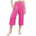 thumbnail image 6 of Girls Casual Linen Capris Smocked High Waist Capri Pant Pleated Loose Wide Leg Pull On Crop Trousers 8 Years, Hot Pink, 6 of 7