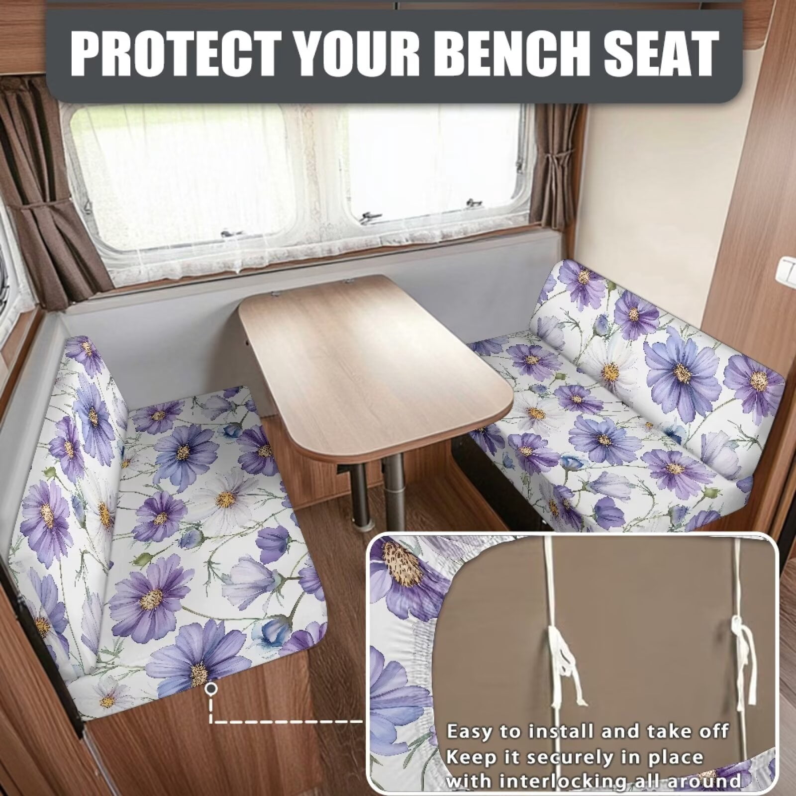 Boatee Cosmos RV Dinette Cushions Stretchable Camper Decor Universal Bench Seat Cover Washable Couch Cover 2 Cushion Sofa Comfortable Sofa Slip Covers for 2 Seat Cushion Couch Purple White