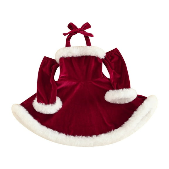 Mercatoo Toddler Baby Girl Christmas Dresses Lacing Strapless 𝐇𝐚lter Velvet Dresses Christmas P𝐚rty Dresses Outfit