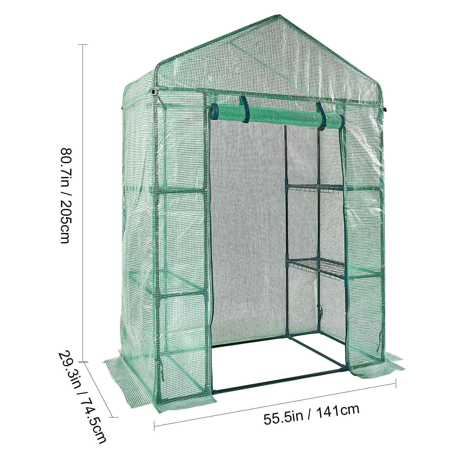 KFFKFF Portable Greenhouse, Dimensions 4.6 x 2.4 x 6.7 ft, Equipped with Shelving Units, Robust PE Cover Incorporating Doors and Windows, Steel Framework, Quick Assembly