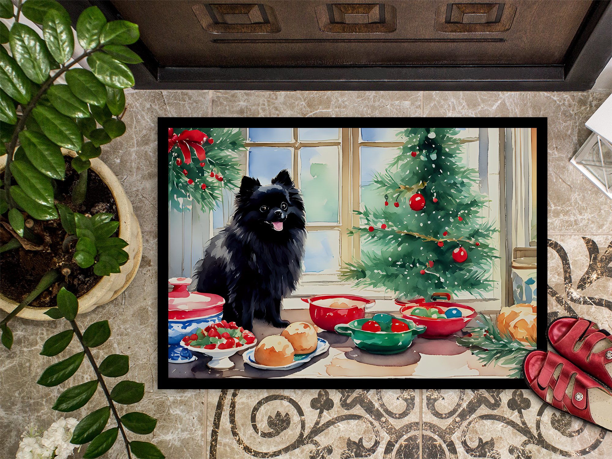 Carolines Treasures DAC3865MAT 18 x 27 in.  Pomeranian Christmas Cookies Doormat