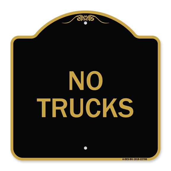 SignMission A-DES-BG-1818-22786 18 x 18 in. Designer Series Sign - Truck Sign No Trucks, Black & Gold