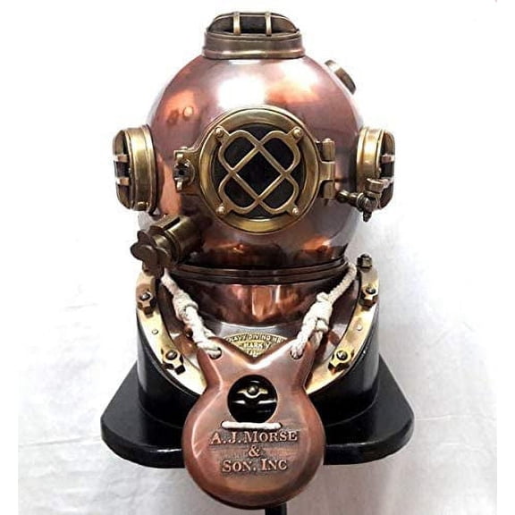U.S Navy Mark IV Solid Brass Antique Diving Divers Helmet Full Size With Base