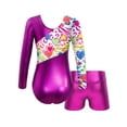 thumbnail image 2 of Aislor Girls Kids 2 Piece Ballet Dancewear Shiny Metallic Long Sleeve Leotard and Shorts Set for Gymnastic Rose 14, 2 of 7