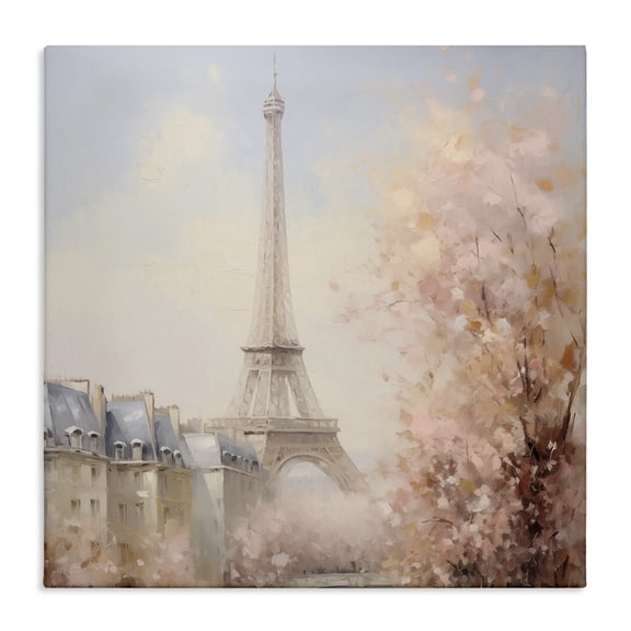 Stupell Industries Parisian Eiffel Tower Cityscape Cityscapes Painting Wrapped Canvas Canvas Art Print Wall Art, 17 x 17
