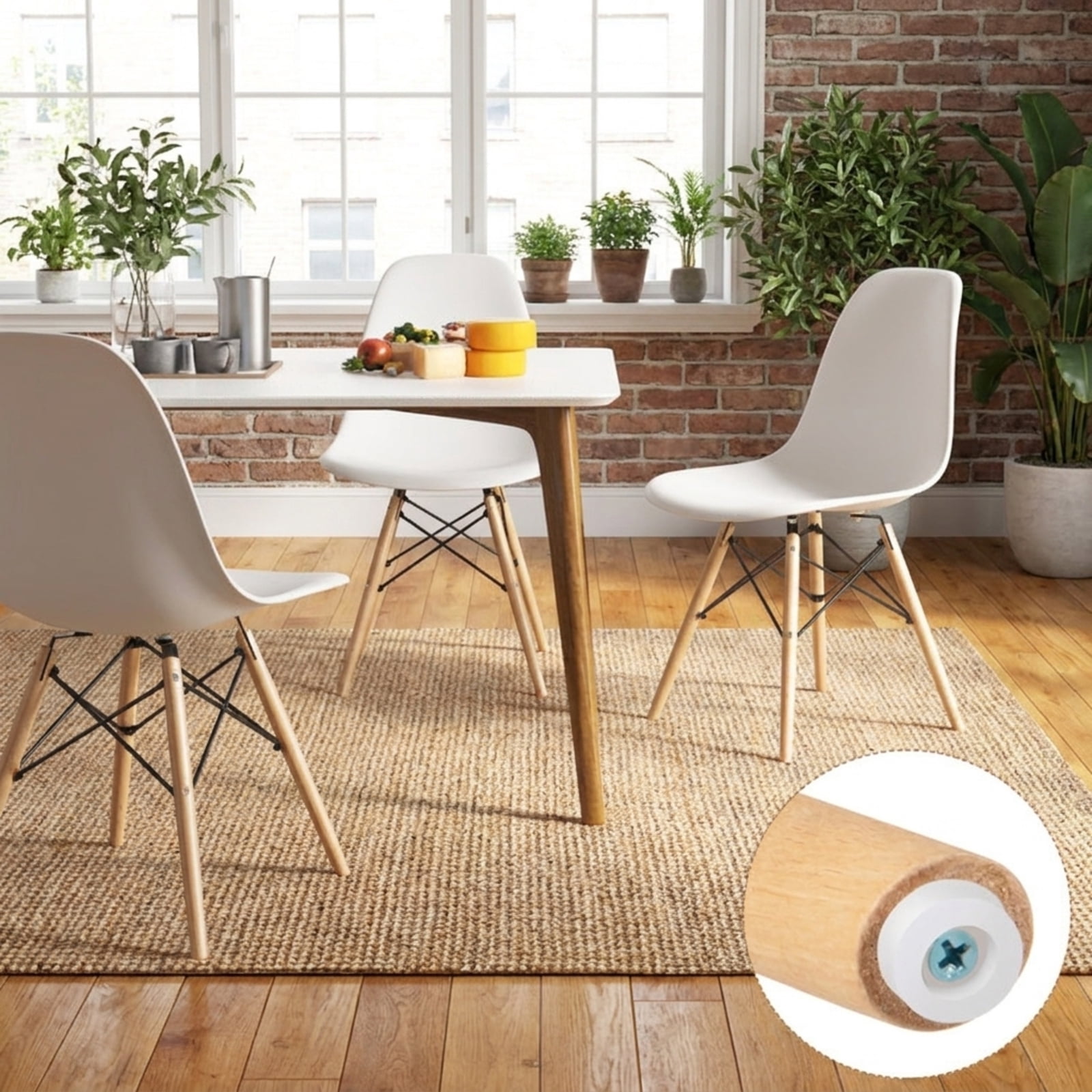 Furnibear Modern Armless Dining Chairs Set of 4 with Molded PP Seat and Solid Beech Wood Legs for Dining Room and Kitchen, White