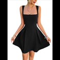 thumbnail image 3 of Vestido Mini Informal Sin Mangas con Cuello Cuadrado para Mujer, Estilo Acampanado, para Fiesta y Club. Negro L, 3 of 10