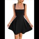 thumbnail image 3 of Vestido Mini Informal Sin Mangas con Cuello Cuadrado para Mujer, Estilo Acampanado, para Fiesta y Club. Negro L, 3 of 10