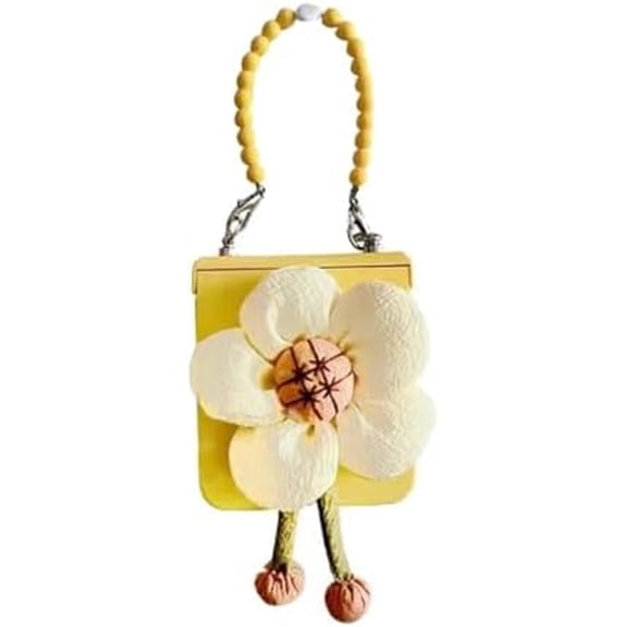 for Galaxy Z Flip 6 Cute Yellow Sunflower with Wristband Crossbody Chain, Wristband Hinge Protection Kawaii Sunflower Design Slim Shockproof Cover Phone Cases (Yellow,Flip 6)