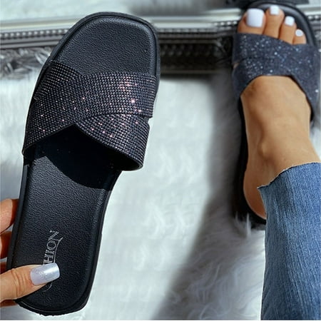 

BRISEZZS Womens Slide Sandals- Plus Open Toe Casual New Style Summer Flat Slide Sandals #397 Black-37
