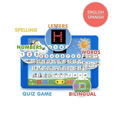 spanish-english tablet / bilingual educational toy with lcd screen display. touch-and-teach pad for children. learning spanish and english. abc games, spelling, where is? kids game, fun (Best System To Learn Spanish)