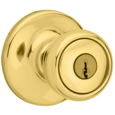 Kwikset Mobile Home Entry Knob, Adjustable Latch, Doorknob, Brass, Polished Brass with Key