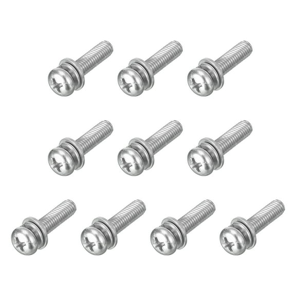 M5 x 20mm 304 Stainless Steel Phillips Pan Head Machine Screws Bolts Combine with Spring Washer and Plain Washers 10Pack