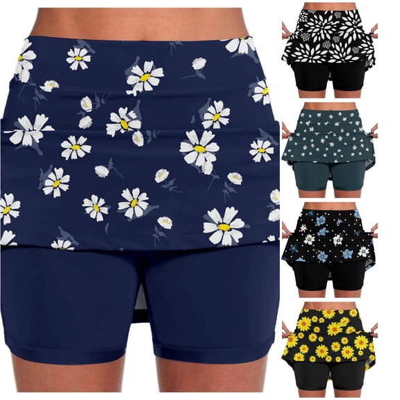 JAJAHO Golf Skirts For Women High Waisted Tennis Skirts With Pockets Floral Printed Stretch Athletic Skorts For Workout Pickleball
